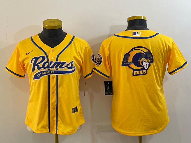 Youth Los Angeles Rams Yellow Team Big Logo With Patch Cool Base Stitched Baseball Jersey Youth Los Angeles Rams Yellow Team Big Logo With Patch Cool Base Stitched Baseball Jersey